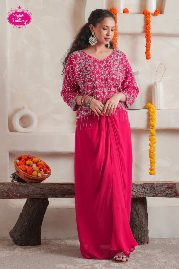 Pink Banarasi Anarkali Gown