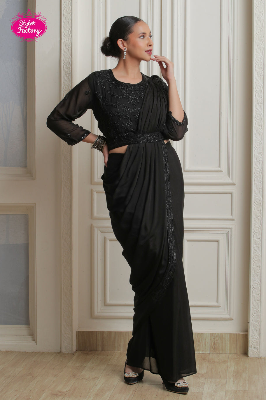 Black 3-Piece Drape Saree