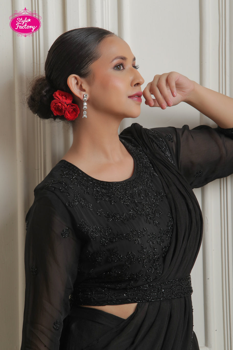 Black 3-Piece Drape Saree