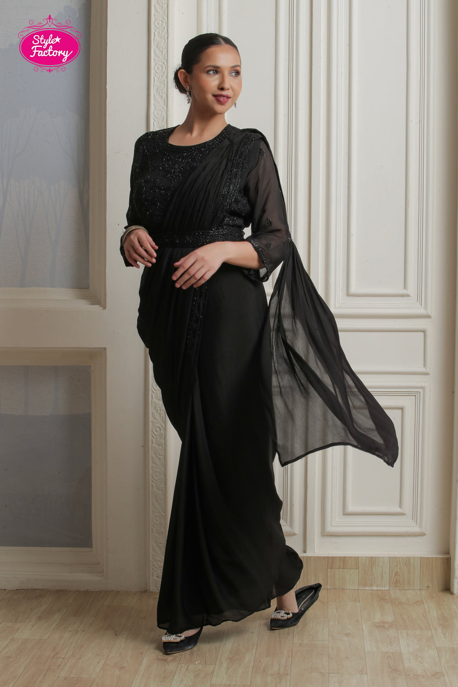 Black 3-Piece Drape Saree