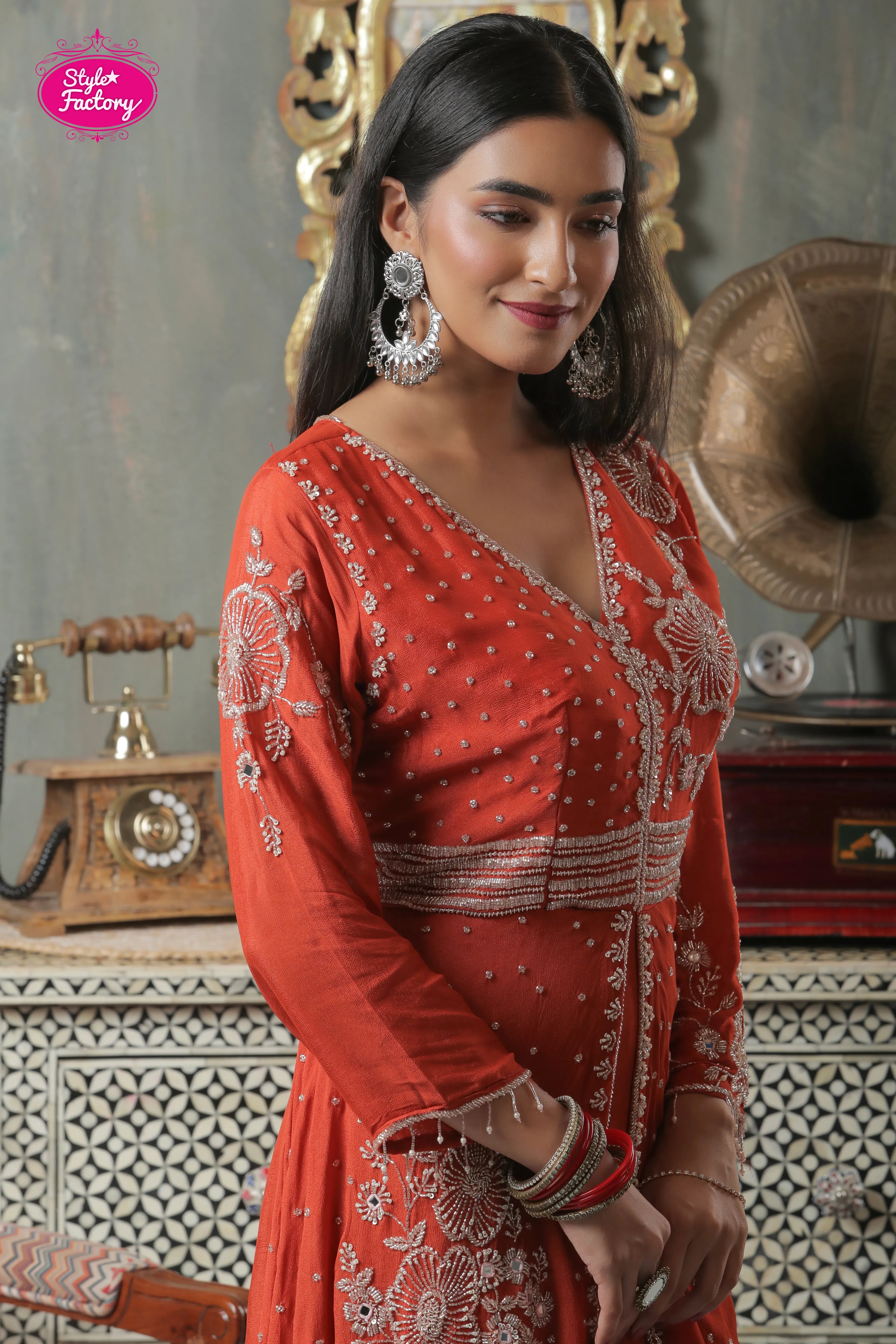 Center Slit Indo-Western Gown with Dupatta