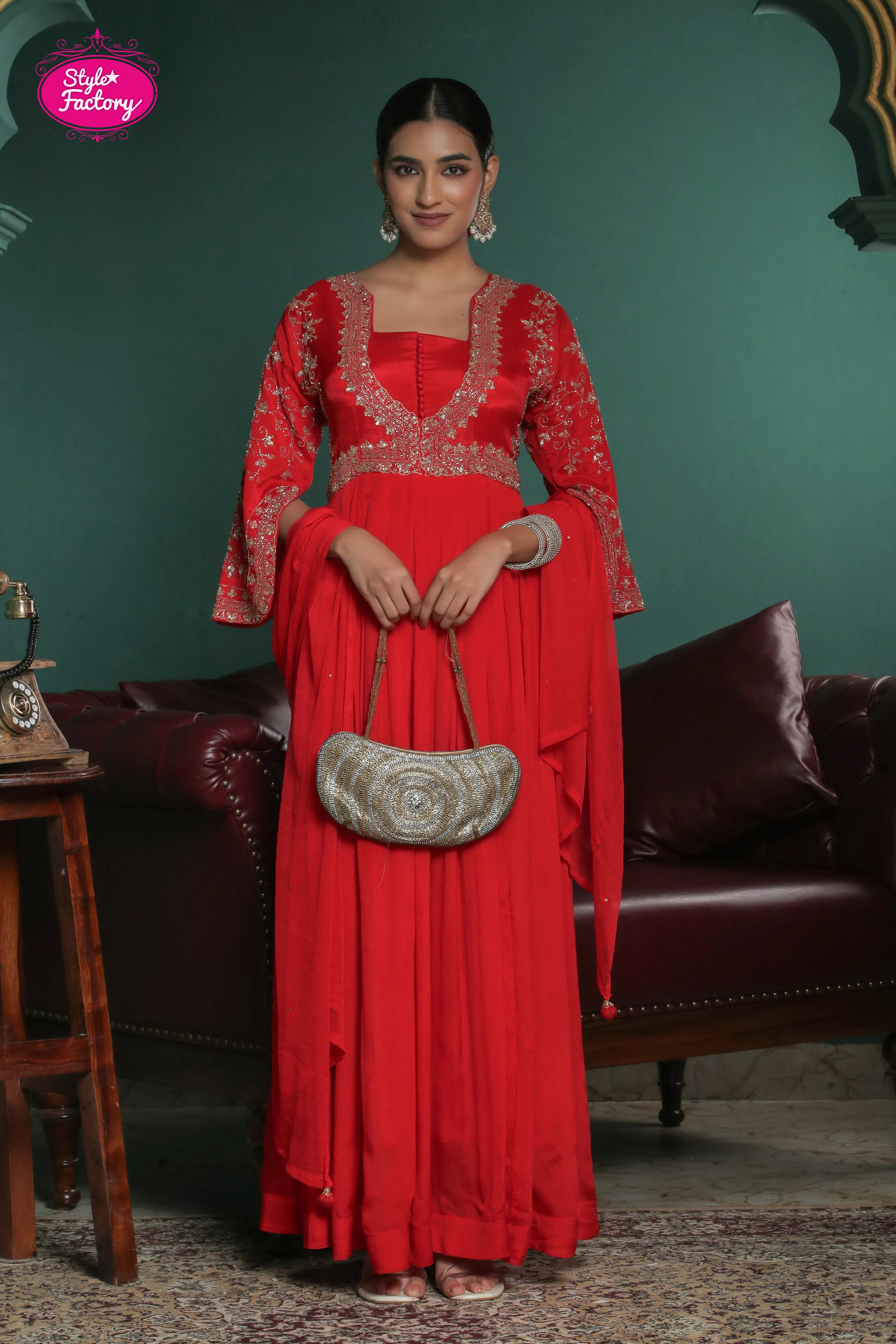Hot Red Gown with Dupatta