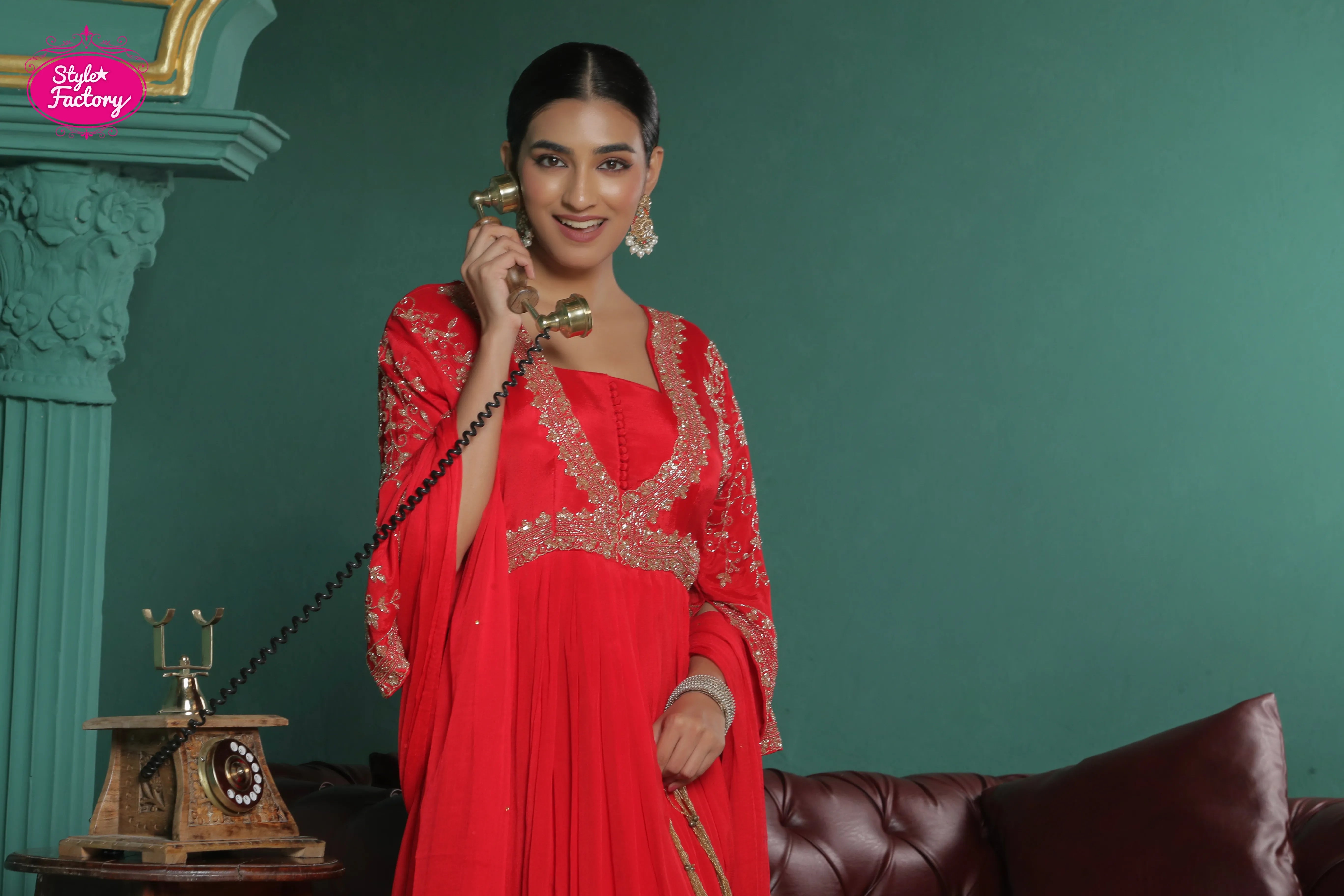 Hot Red Gown with Dupatta