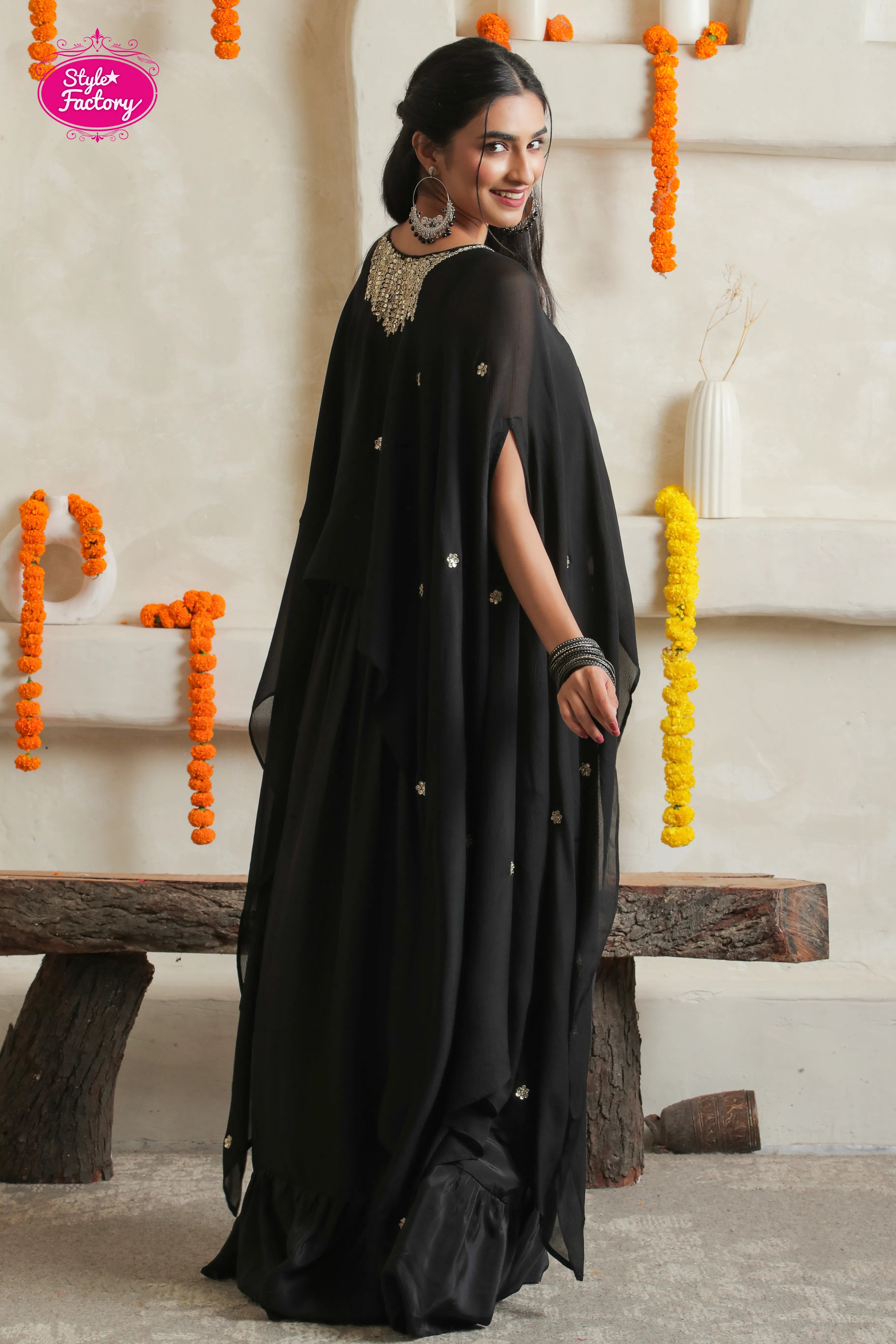 Black Two-Piece Indo-Western Gown Set