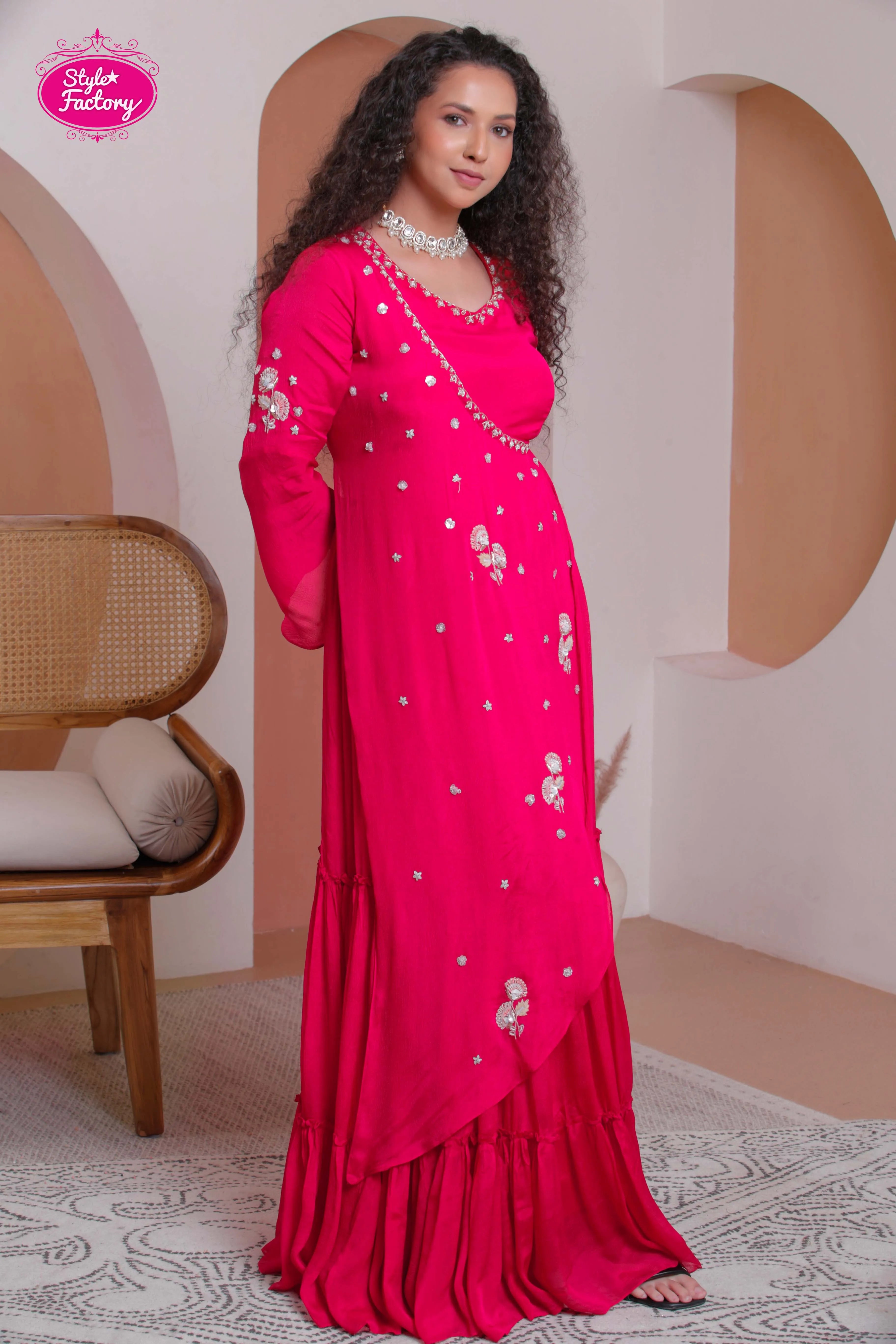 Designer Red Flared Gown with Embellished Detailing