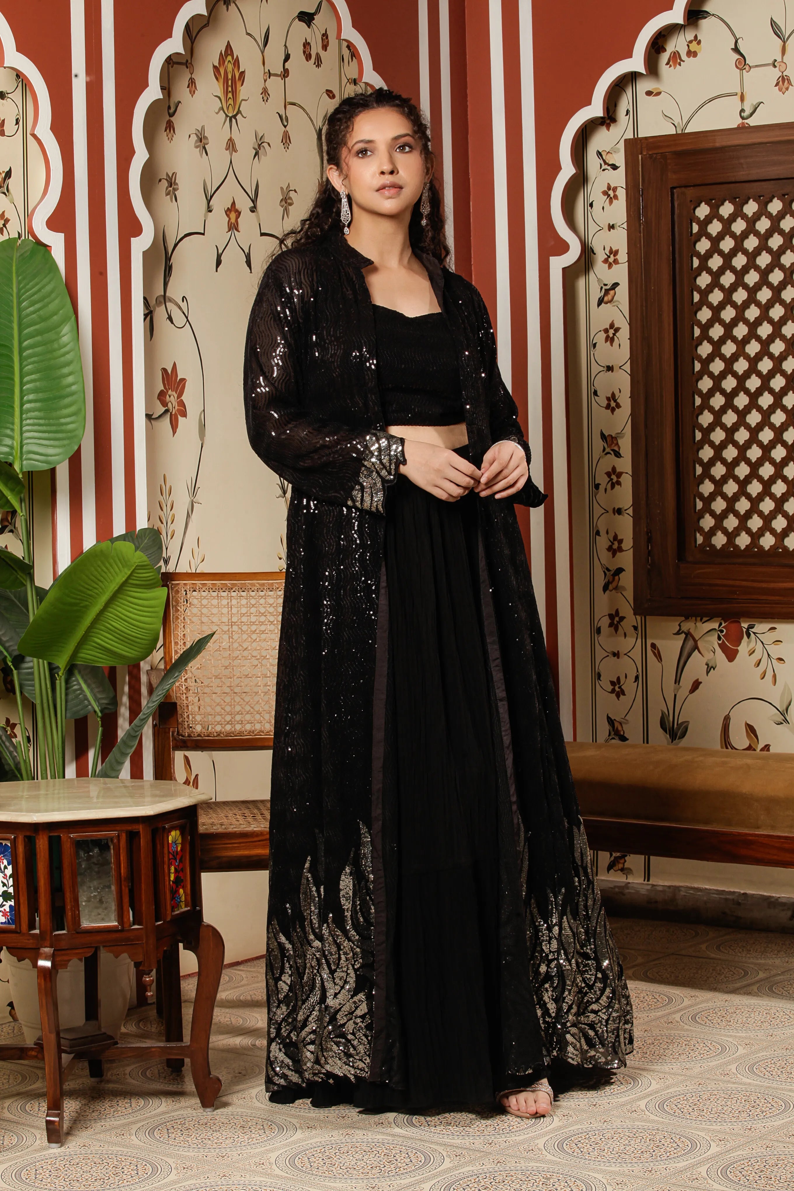 Three Piece Indo Western Dress with Long Shrug