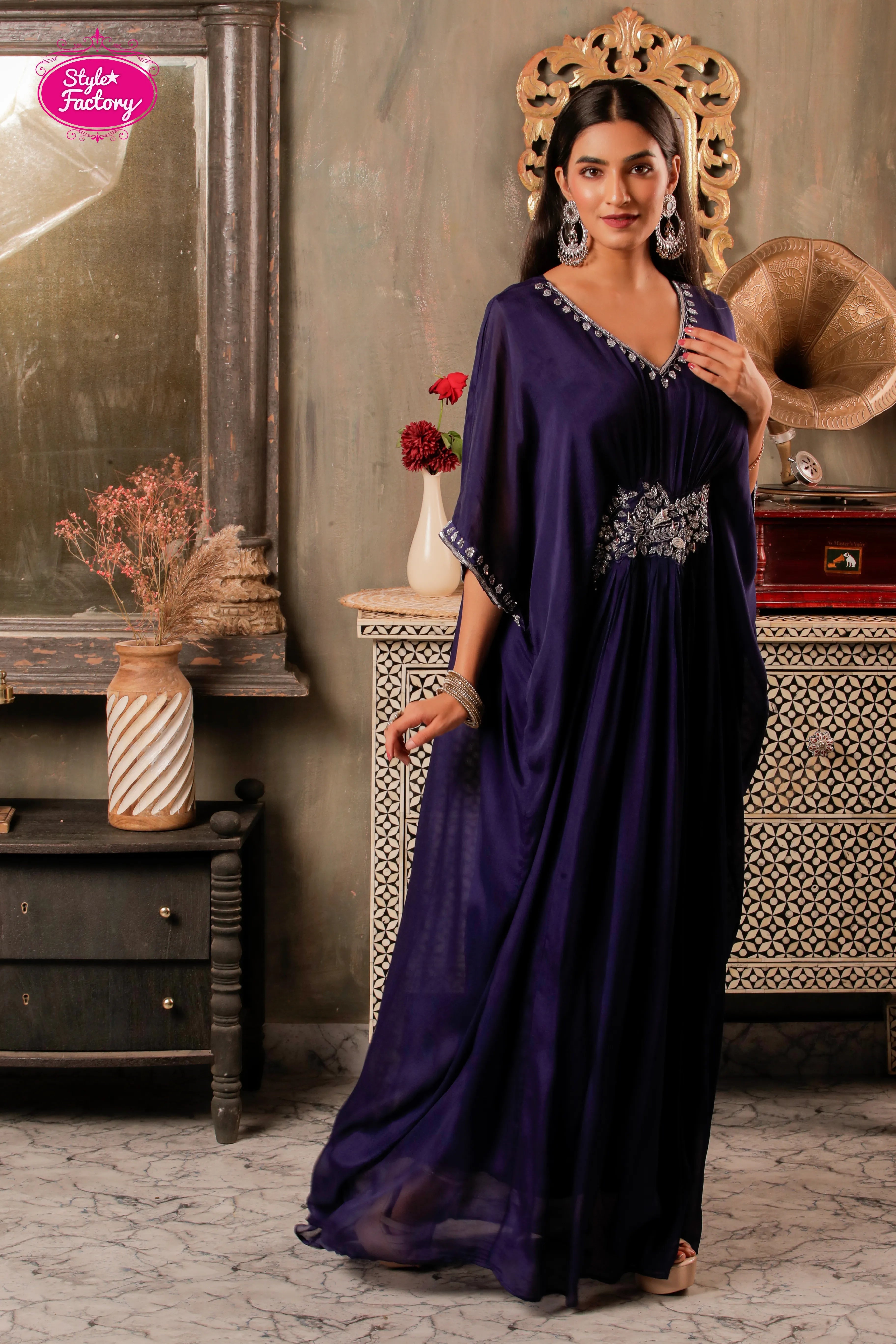 Royal Purple Embellished Kaftan Dress