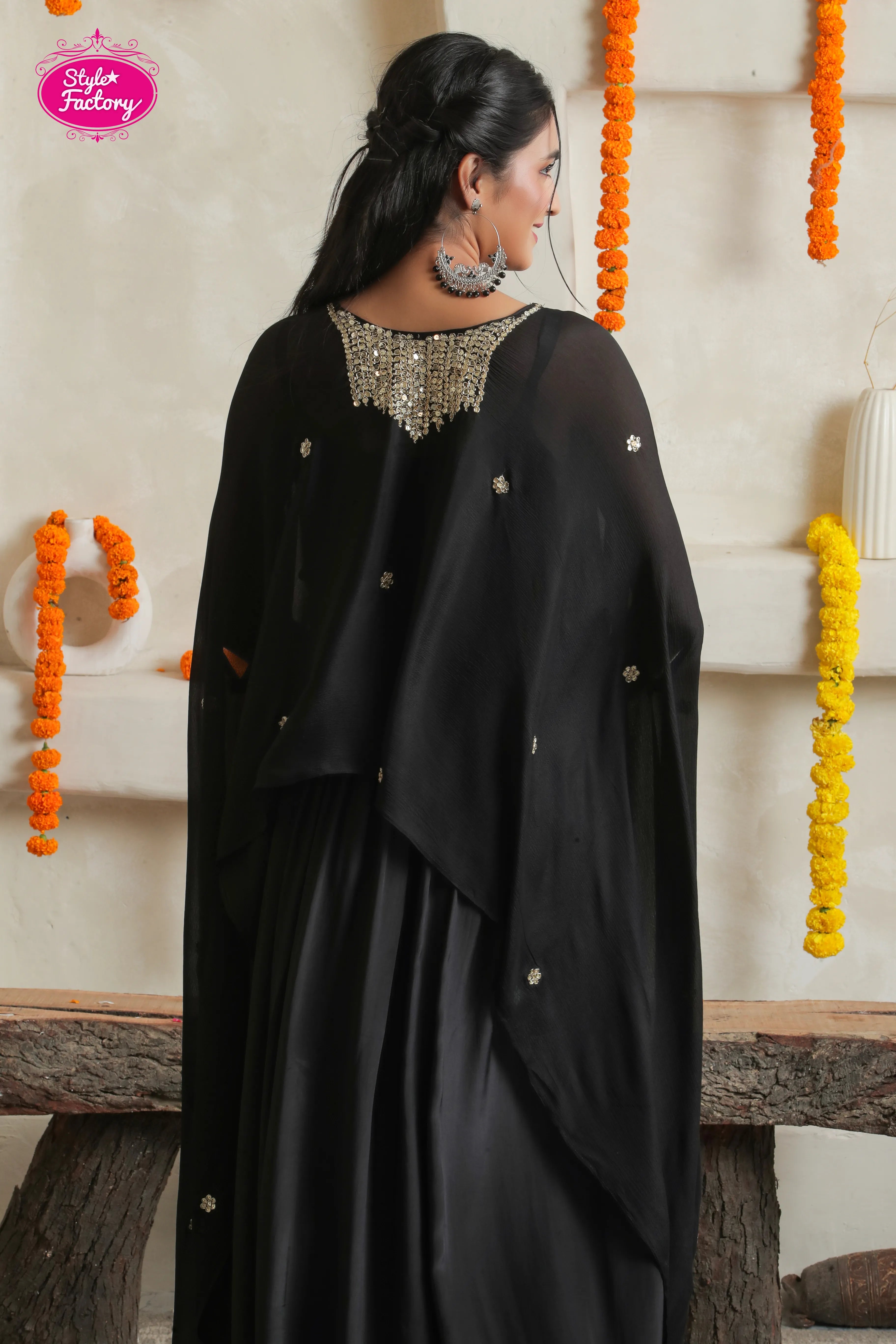 Black Two-Piece Indo-Western Gown Set
