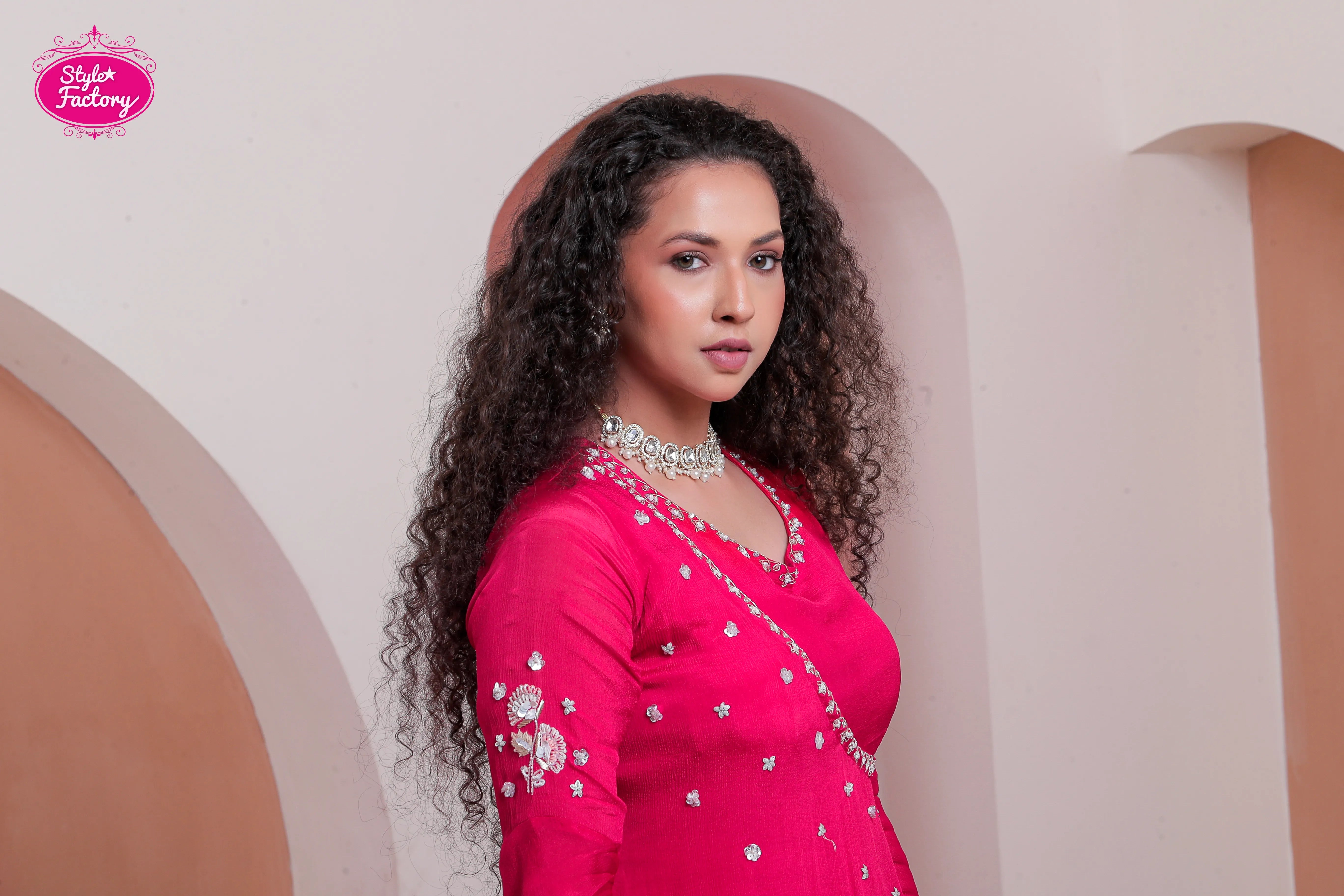 Designer Red Flared Gown with Embellished Detailing