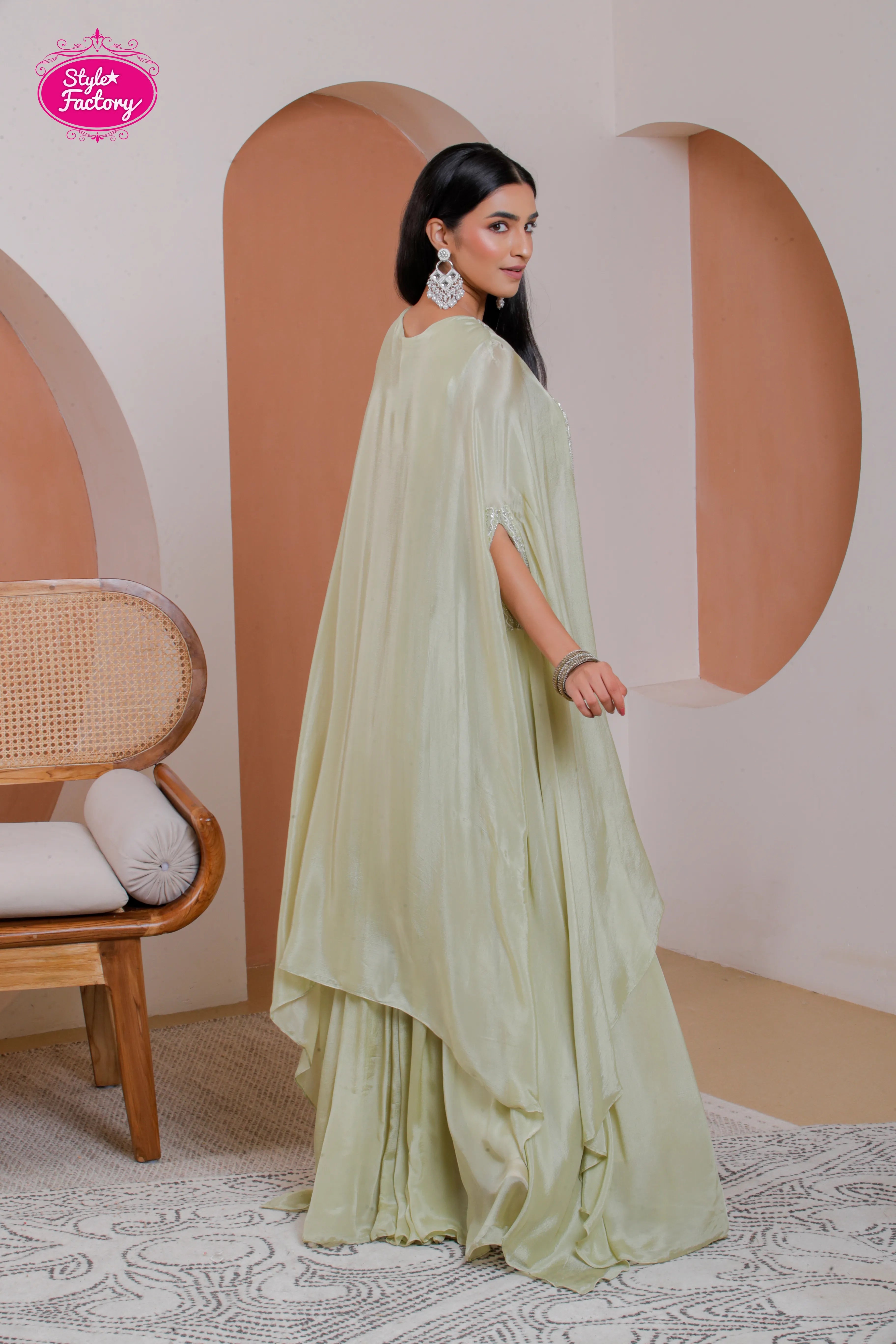 Light Green Anarkali Gown with Embroidered Yoke