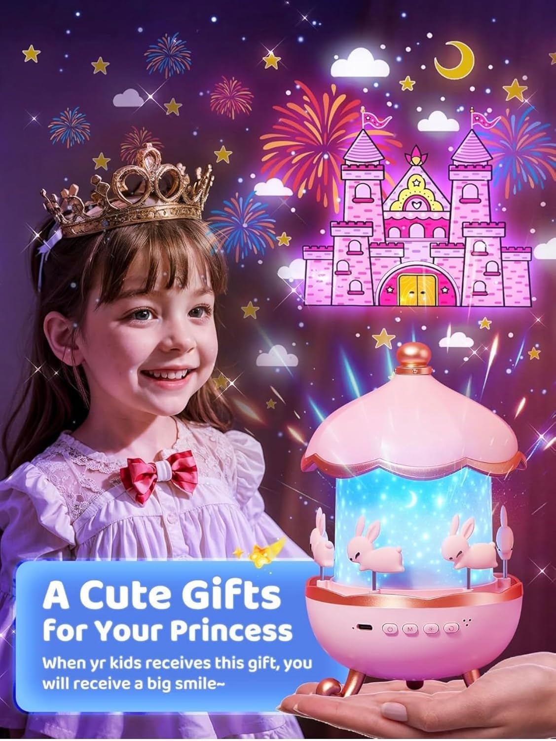 Rabbit Sky Projector for Kids – 360° Rotating Lamp with 6 Films