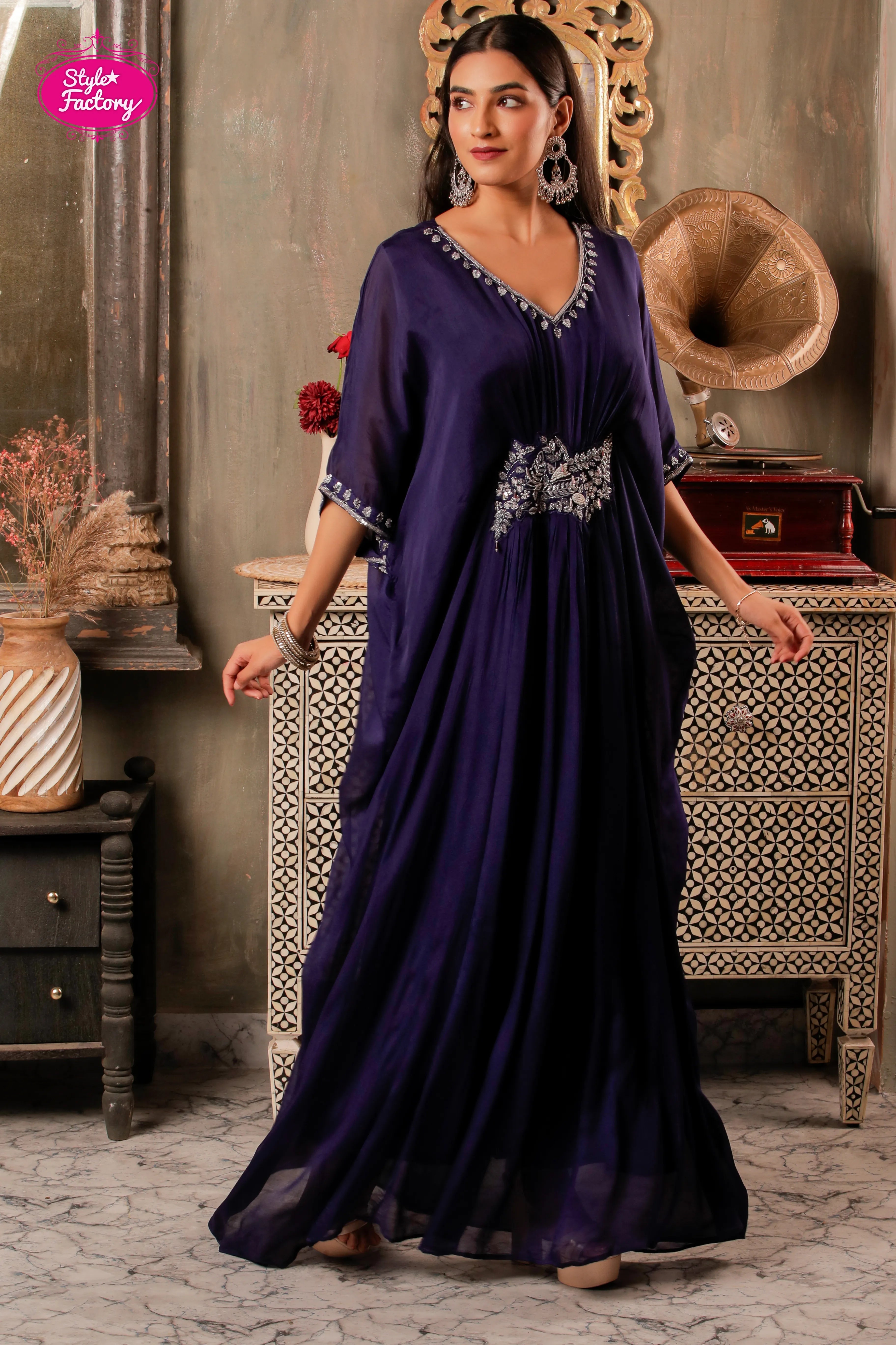 Royal Purple Embellished Kaftan Dress