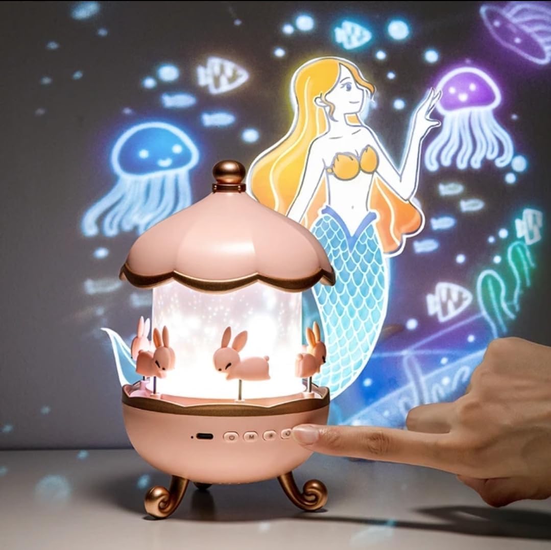 Rabbit Sky Projector for Kids – 360° Rotating Lamp with 6 Films
