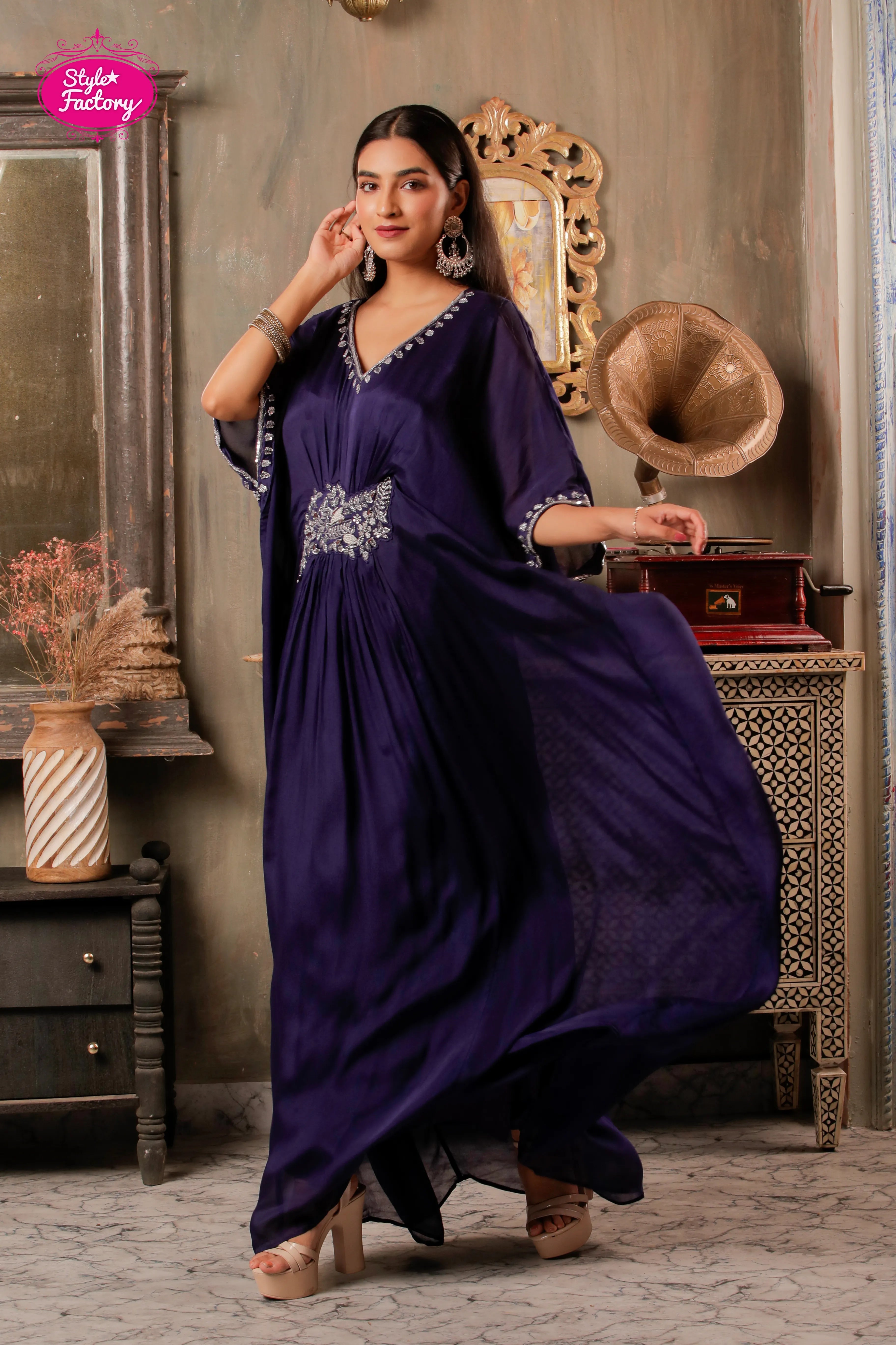 Royal Purple Embellished Kaftan Dress