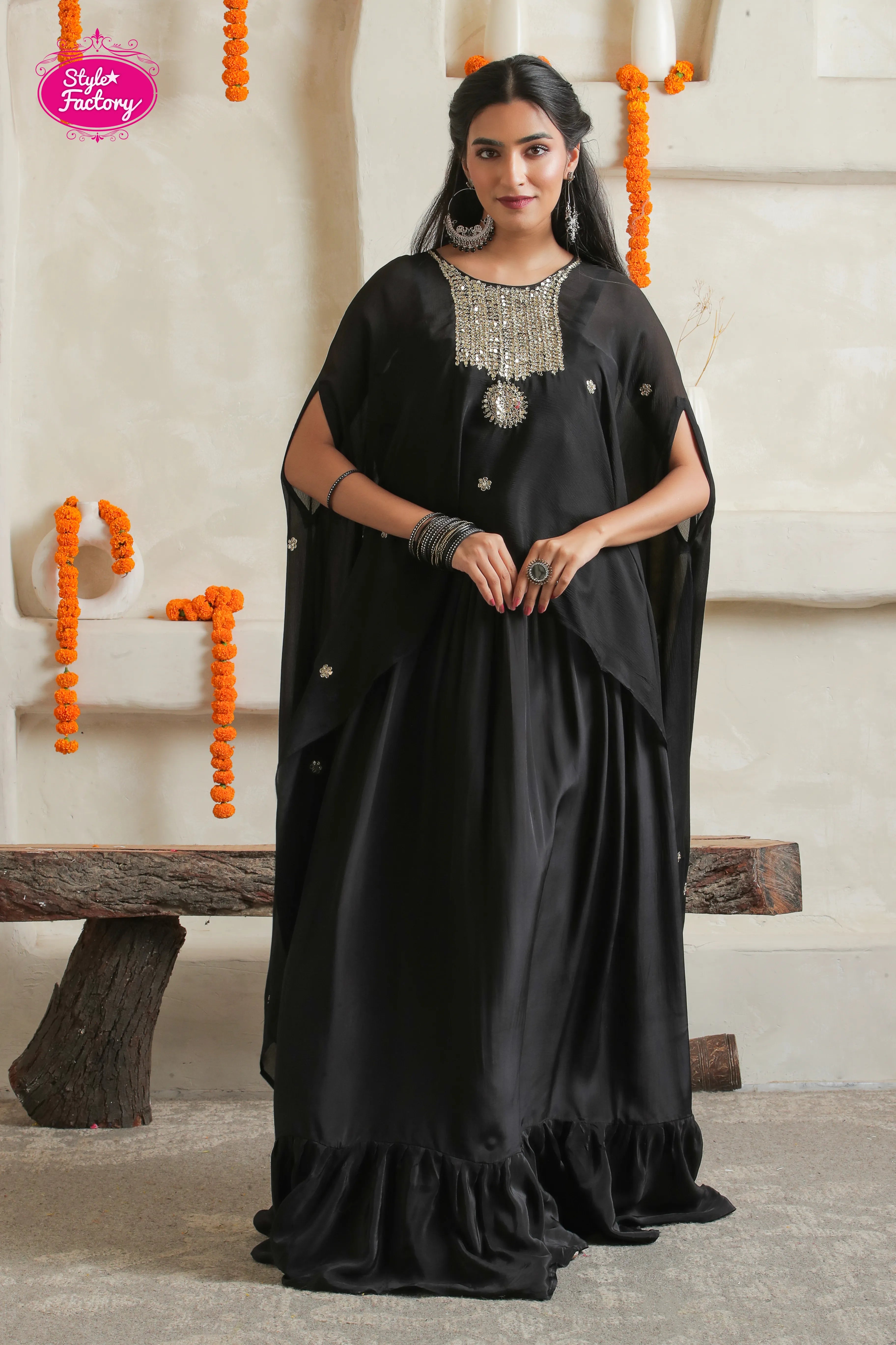 Black Two-Piece Indo-Western Gown Set