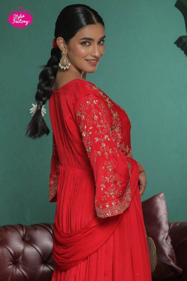 Hot Red Gown with Dupatta
