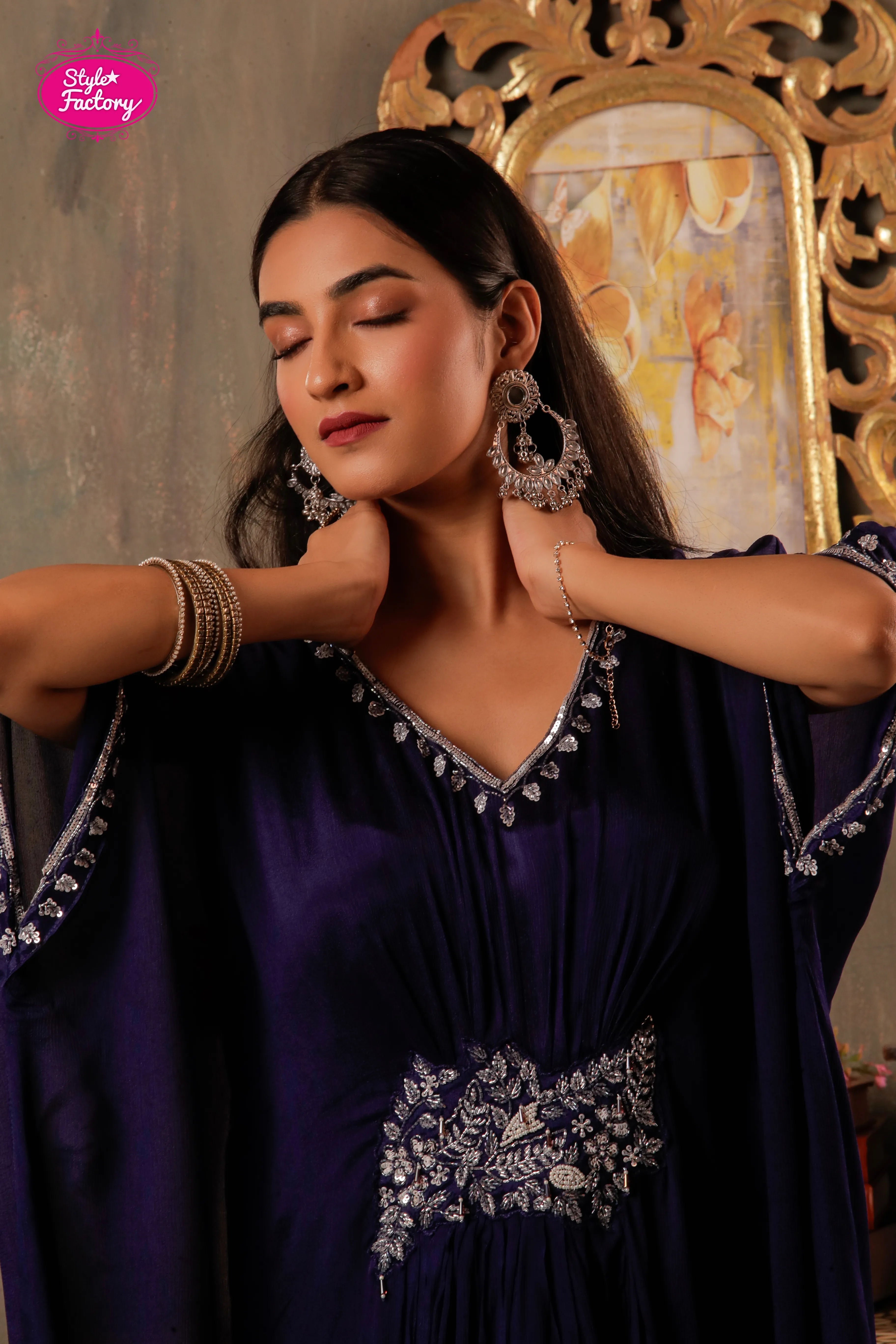 Royal Purple Embellished Kaftan Dress