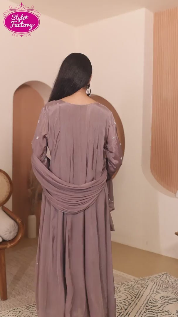 Mauve Embroidered Maxi Anarkali Gown