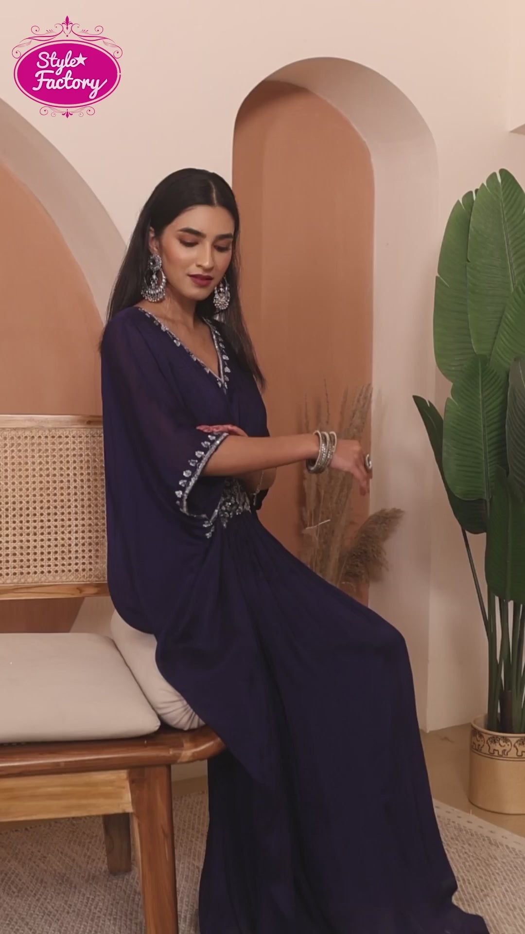 Royal Purple Embellished Kaftan Dress