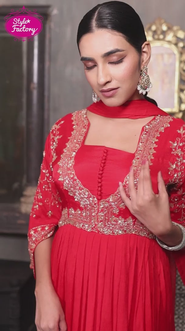 Hot Red Gown with Dupatta